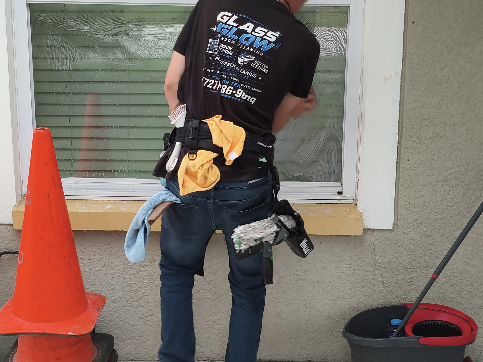 Window frames and sills detailed during a residential cleaning in Clearwater, Florida