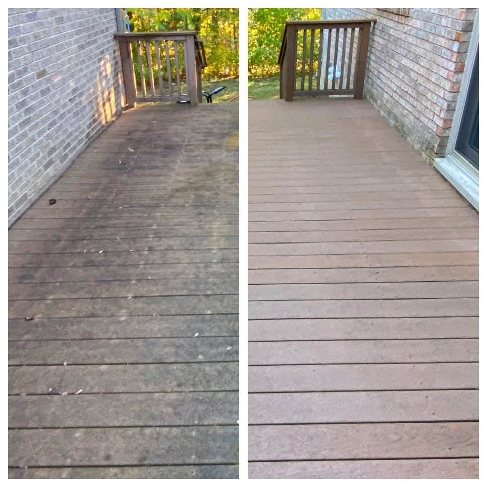 Pressure cleaned wood deck before and after in Largo, Florida
